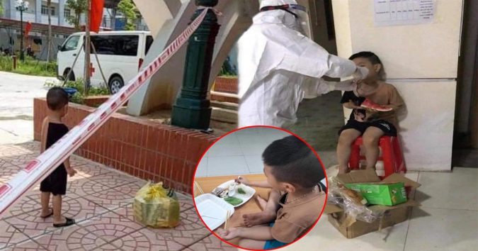 Bé trai 6 tuổi một mình đi nhận kết quả dư.ơng tí.nh Co.vid 19 ánh mắt ngơ ngác, ngồi khép nép bên cửa