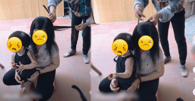 Xót xa hình ảnh người mẹ vơ từng sợi tóc lấy tiền mua sữa cho con