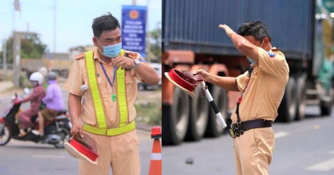 CSGT đẫm mồ hôi giữa tiết trời 40 độ C, dãi nắng dầm sương căng mình chốt chặn phòng dịch cửa ngõ