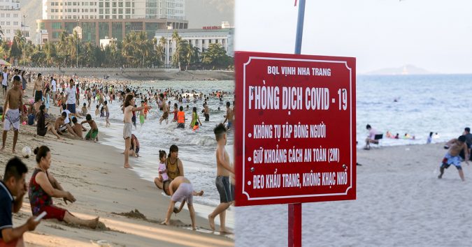 Giữa tình hình dịch bệnh diễn biến phức tạp người dân N.Trang vẫn ùn ùn đi tắm biển, xe máy dựng chật kín vỉa hè bất chấp lệnh cấm tụ tập đông người