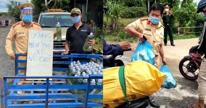 CSGT hỗ trợ xăng, bánh mì cho bà con về quê: Nghe anh nói “cứ lấy thoải mái” mà ấm lòng