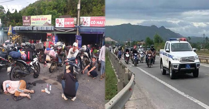 Đoàn người đi xe máy từ TP.HCM về quê, đến Đà Nẵng muốn gục ngã, được tiếp lương thực và dẫn đường