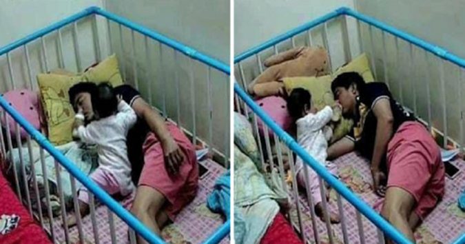 Vợ nhờ trông con, bố ngủ ngon lành còn để con gái đút sữa không ngừng sợ bố đói