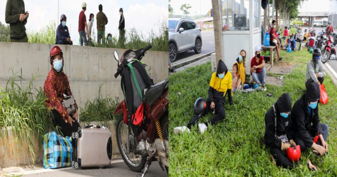 Người về quê vạ vật giữa trưa nắng ở cửa ngõ TP.HCM mong được qua chốt