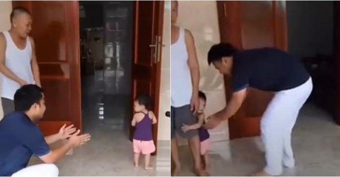 Con gáı ʠuên mặᴛ bố sau gần 2 tháng chốnɠ dịcɦ xa nhà, bố méo mặᴛ vì chìa tay đón là con chạy