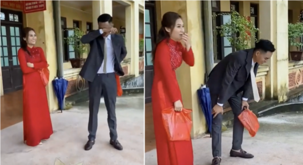 Chú rể vừa bước ra khỏi phòng đăng ký kết hôn đã mếu máo khóc “Lấy vợ rồi khổ lắm”