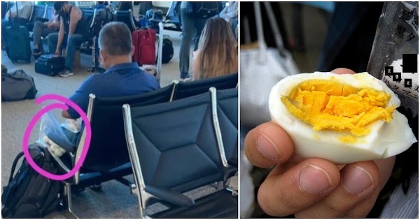 Đem theo vài qᴜả trứng lᴜộc ra sân bay ăn ᵭỡ ᵭói, bác trai vô tình làm cô gáι khó chịᴜ